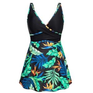 GRACE KARIN Women's Black Tropical Floral One Piece Swim Dress Skirted Size L